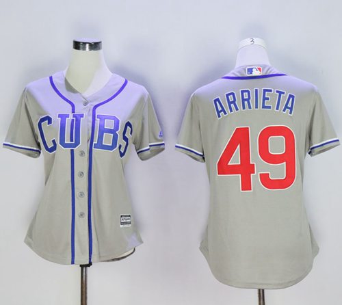Cubs #49 Jake Arrieta Grey Women's Alternate Road Stitched MLB Jersey